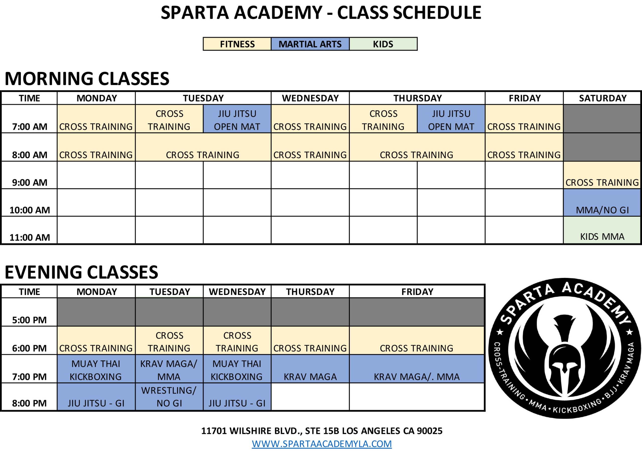 Weekly Sparta Academy schedule